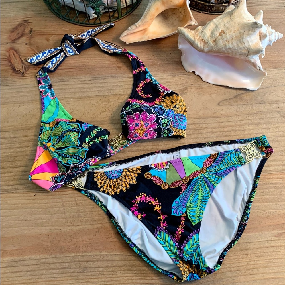 Black boho floral Trina Turk bikini, 2 pc, size 8